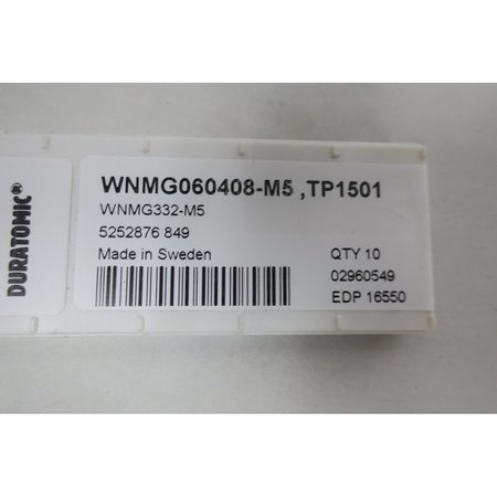 Seco Carbide Insert Pack of 10 WNMG060408-M5 TP1501